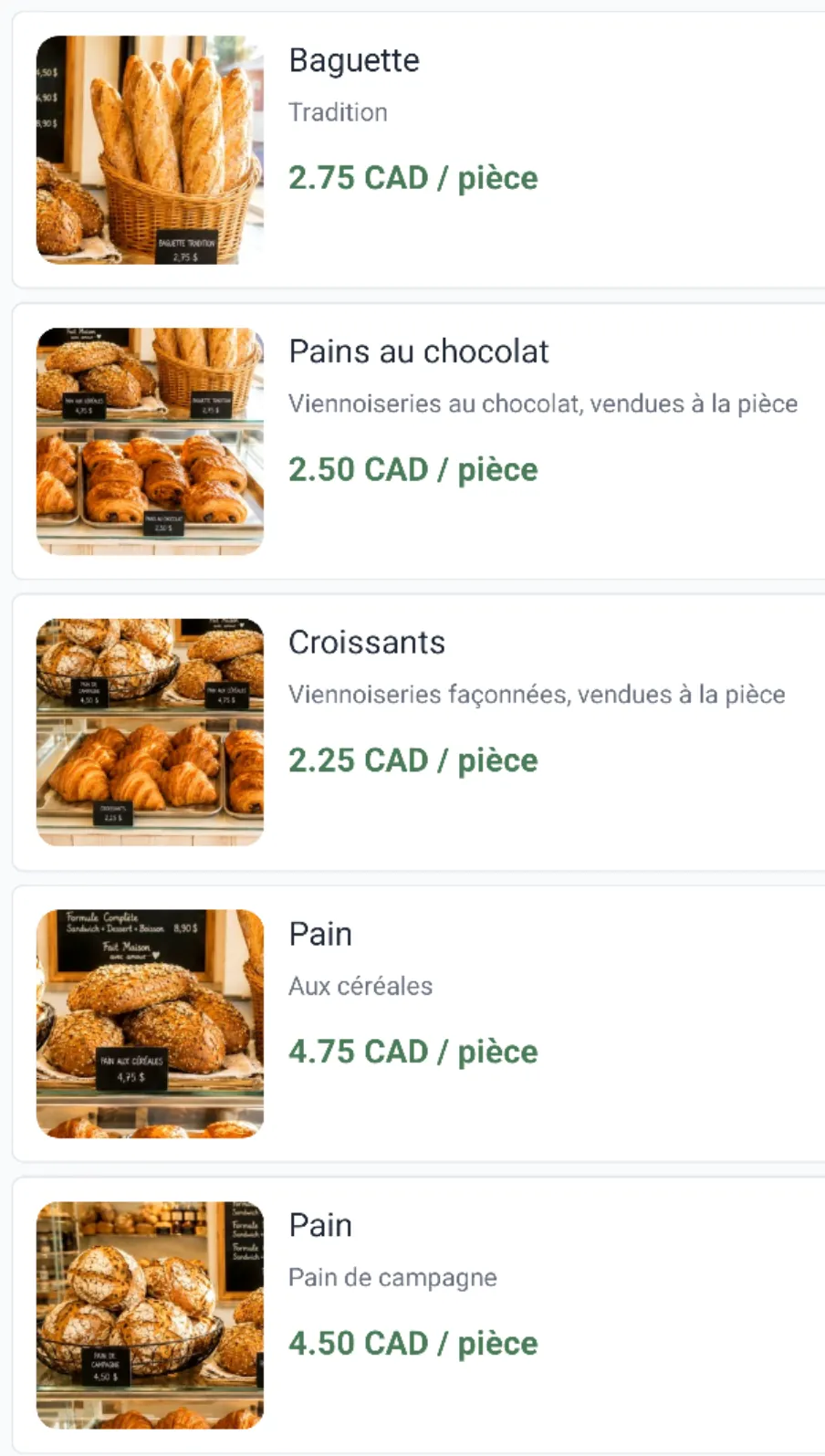 Generated product list